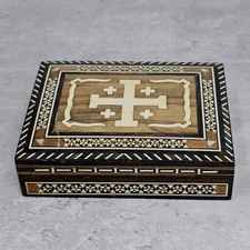 Khatam Box Inlaid Marquetry Mosaic Wooden Hinged Jewelery Trinket 5.25"