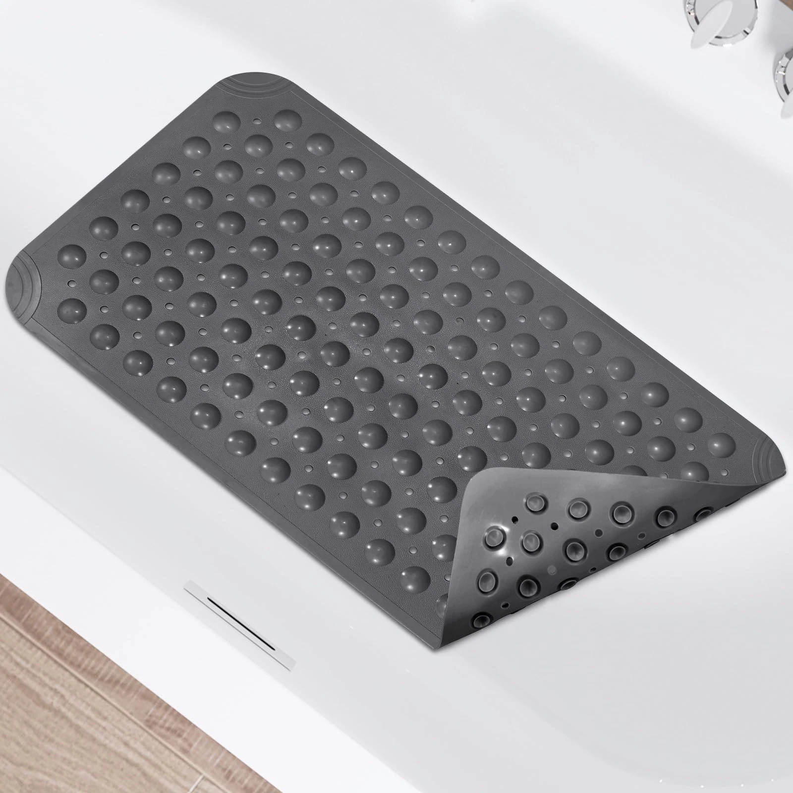 WarmSnow Non Slip Shower Mats for Inside 27.5" x 15" (Rectangular), Dark Gray