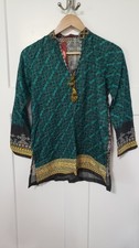 NWT Khaadi Top Women 8 XS Tunic Kurta Batik Pattern Multicolor Embroidered