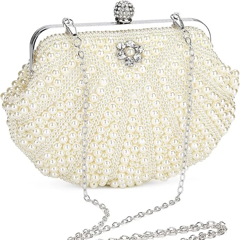 Women Pearl Clutch Bag Noble Crystal Beaded Evening Bag Wedding Chain Clutch - image 3 of 4