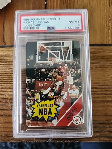 1988 Fournier Estrella Michael Jordan Rules Card PSA 8