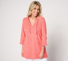 Belle by Kim Gravel Beach Poolside Terry Jacquard Hoodie SunKissed Coral S New