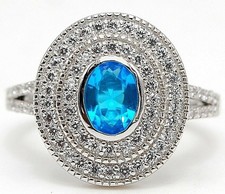 3CT Blue Topaz  Topaz 925 Solid Sterling Silver Ring Jewelry Sz 7 IB1-1