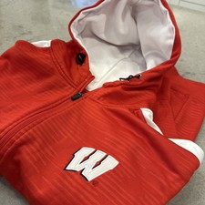 Wisconsin Badgers Red Full Zip Hoodie Sweatshirt Large Embroidered W Colosseum