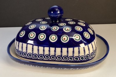 boleslawiec Hand Painted polish pottery Covered Main Butter/cheese Dome w/lid