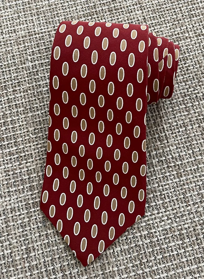 Auténtica corbata de seda vintage de lujo LANVIN roja marrón a lunares Francia Foto 3 de 4