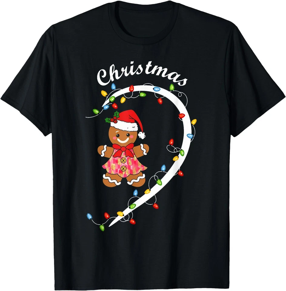 Feliz Navidad Pan de Jengibre Pareja Navidad Pijama Adulto Niño Camiseta, Camiseta Unisex Foto 2 de 4