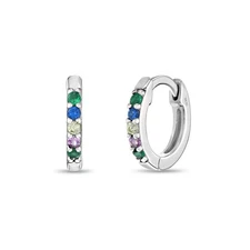 Colorful CZ Gem 9mm Baby / Toddler / Kids Earrings Hoop - Sterling Silver