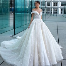 Off The Shoulder Wedding Dress 2024 Beading Appliques A-Line Lace Applique