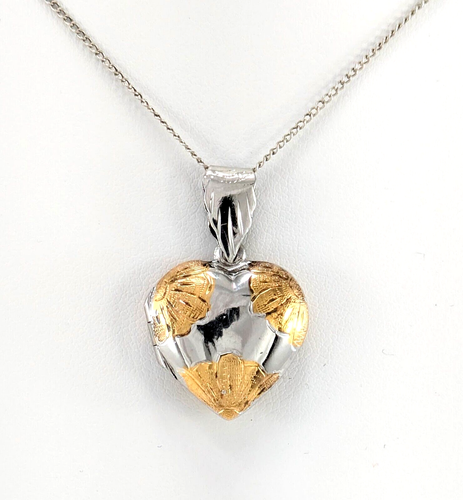 Sterling Silver Gold Plated Heart Shaped Locket, 18" Cable Chain - 第 1/9 張圖片