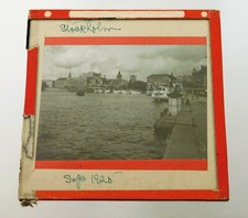 Antique Glass B&W Magic Lantern Slide Old Stockholm Waterfront Sweden 1920
