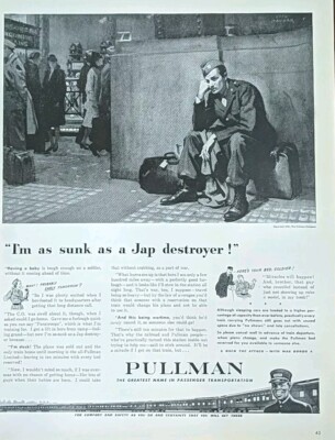 1943 Vintage WW2 Allied Soldiers In Train Station Print Ad, Pullman.