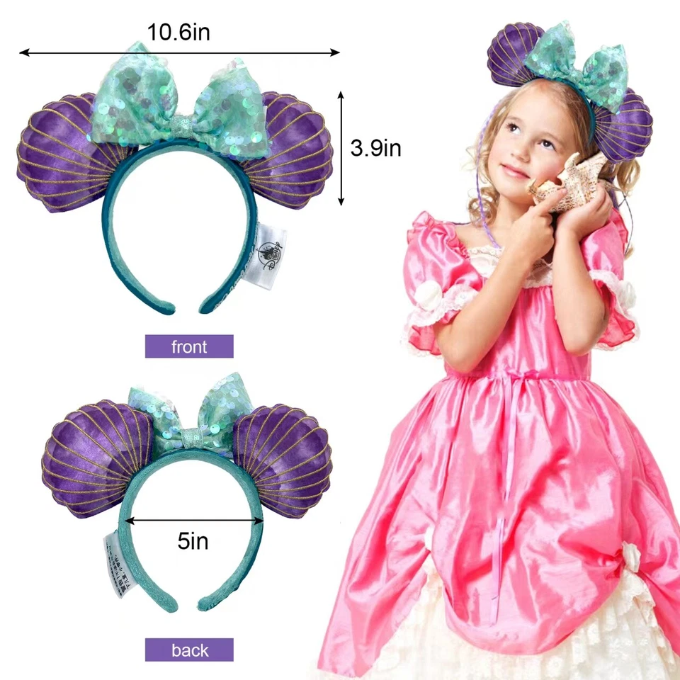 Auténticas orejas de los parques de Disney Sirenita Ariel púrpura iridiscente orejas de Minnie Foto 2 de 4