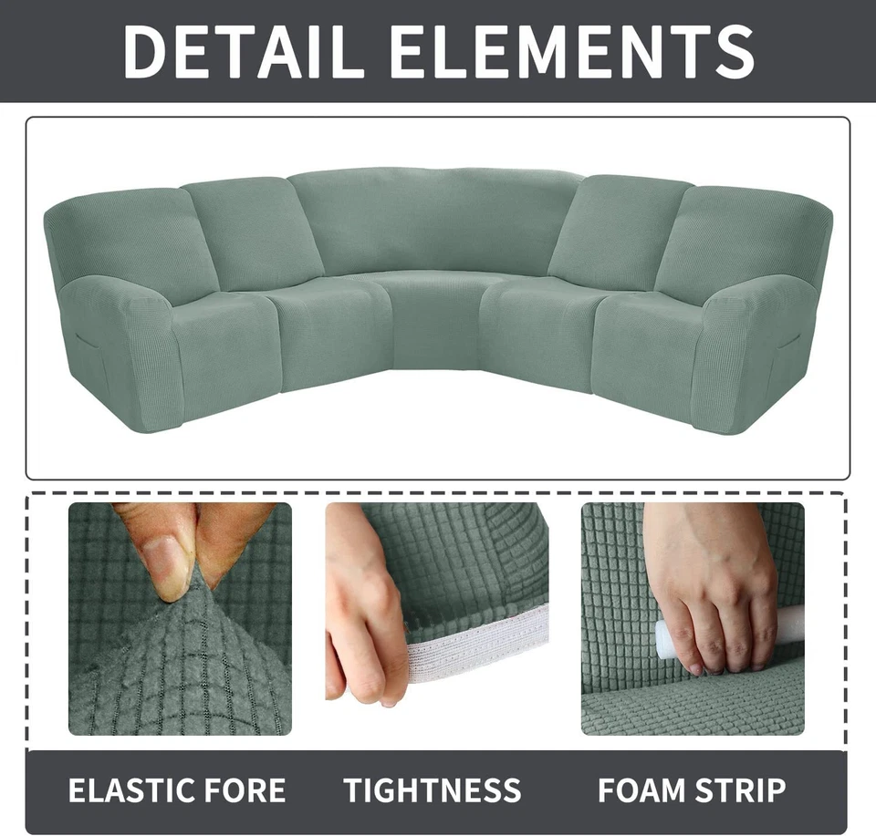 Jacquard Recliner Sofa Cover Stretch 5 Seats Corner Sectional Couch Slipcovers - Image 3 of 4