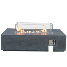 52 Inch Outdoor Concrete Propane Gas Rectangle Fire Pit Table in Dark Gray Color