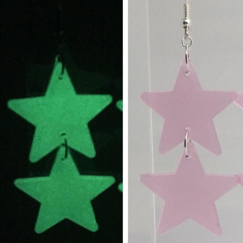 Glow in the dark star earrings , acrylic lightweight Kitsch Fun 5cm to 16cm long - Picture 33 of 90