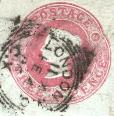 GB QV 3d Embossed Postal Stationery Cut-Out *SQUARED CIRCLE* 1886 ...