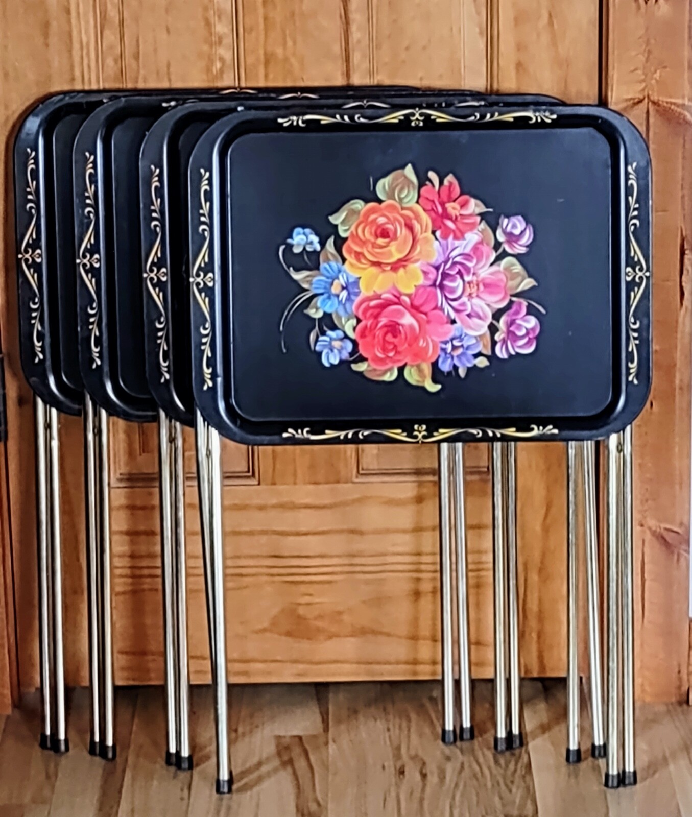 Vintage TV Trays Mid Century Television Tray Set of 4 Rose Trays MCM TV