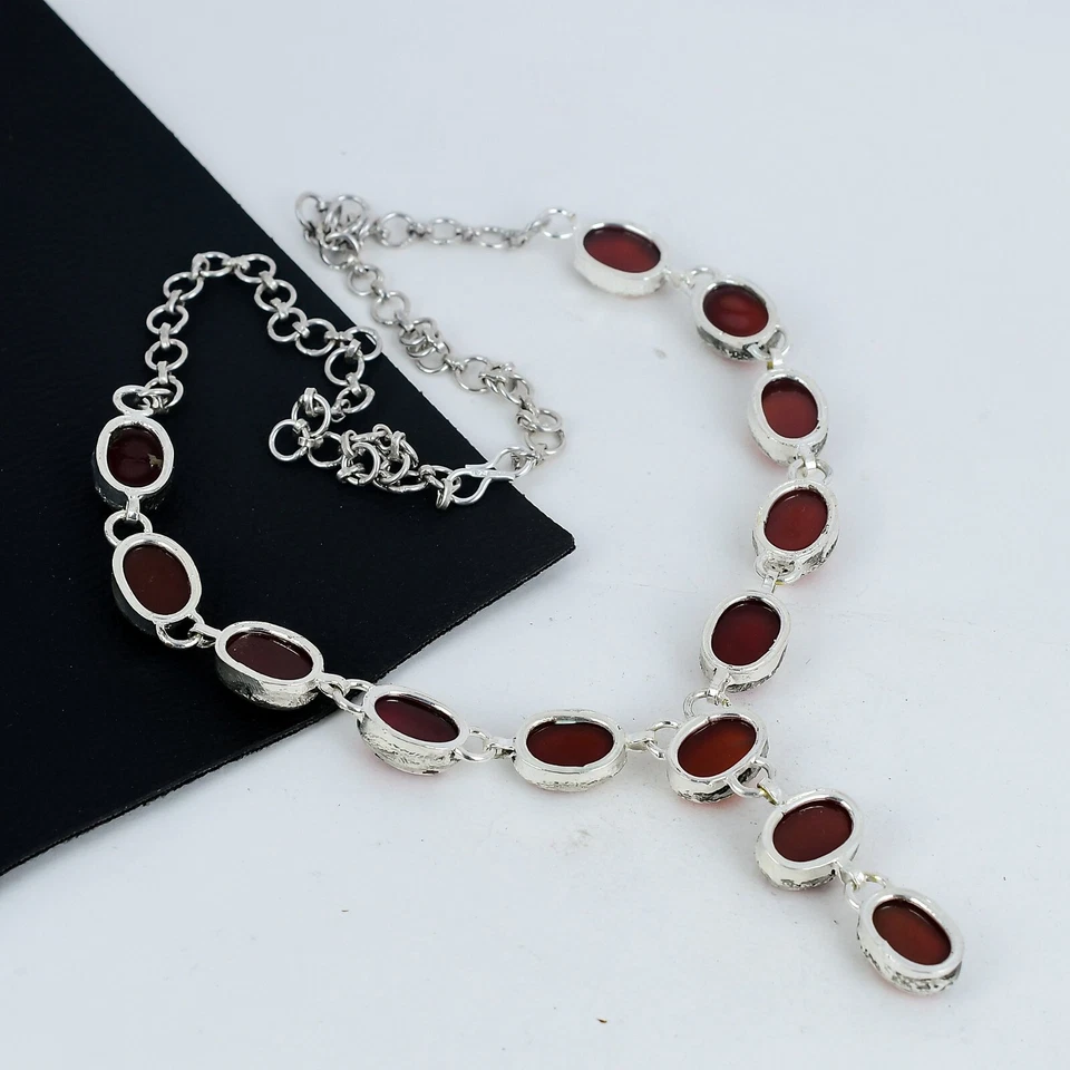 Naturale Rosso Corniola Electrofromed Collana 925 Argento Gioielli per Lei - Immagine 4 di 4