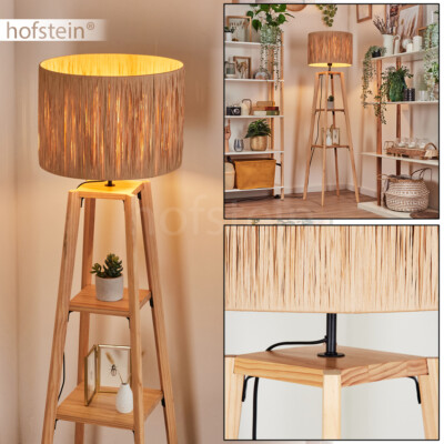 Boho Style Stand Steh Leuchte Lampe Wohn Schlaf Zimmer Beleuchtung Holz beige