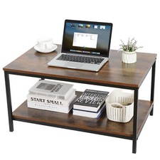 Multifunctional Coffee Table with Shelf Storage and Metal Feet Retro Style