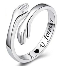 925 Sterling Silver Love Hug Ring Band Open Finger Fully Adjustable Jewellery UK