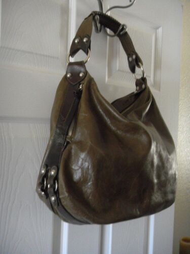 TANO Brown Distressed Leather Shoulder Handbag