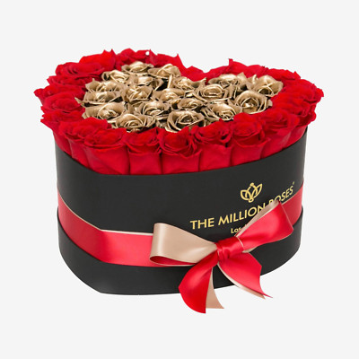 Used The Million Roses Heart Black Box Red Gold Roses with Lid Forever
