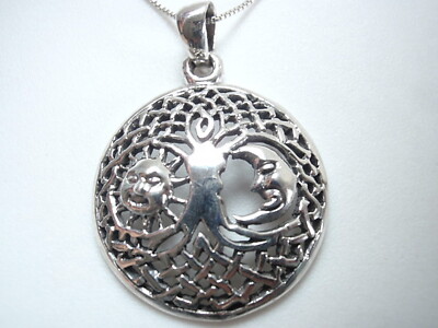 Lebensbaum mit Sonne und Mondsichel Halskette 925 Sterling Silber ECLIPSE