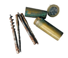 Metal Screw Capsule With Very Old Rusty Drill Parts Vintage Poor Condition ra