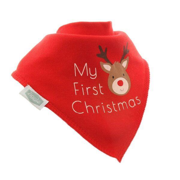 Dribble Bib - My First Christmas - Rudolf - Red - From Birth - Ziggle