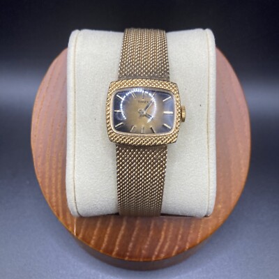 Vtg Timex Ladies 23mm Watch Gold Tone Sunburst Mechanical Windup Rectangle- RUNS