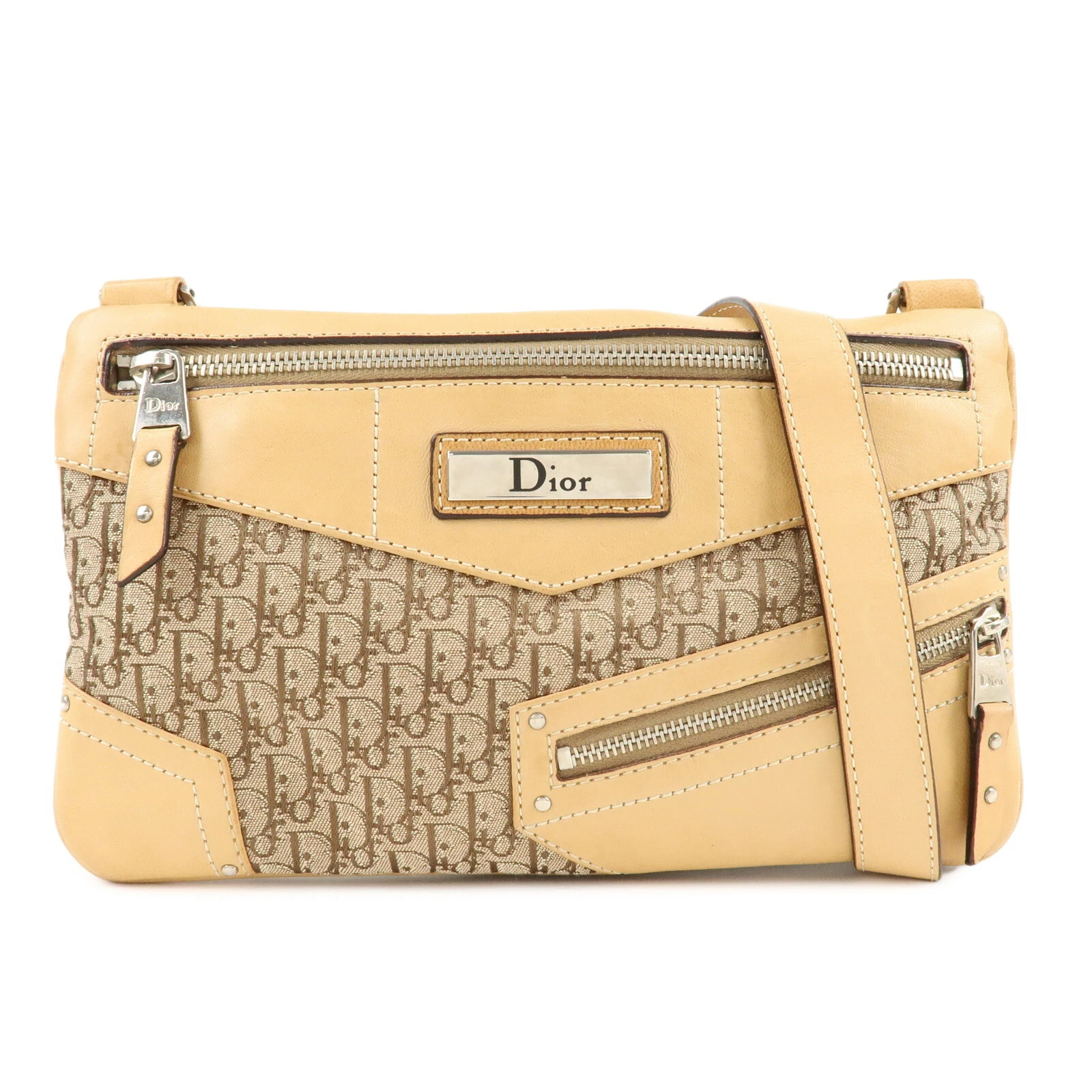 Authentique sac à bandoulière Christian Dior Street Chic Trotter toile cuir occasion F/S