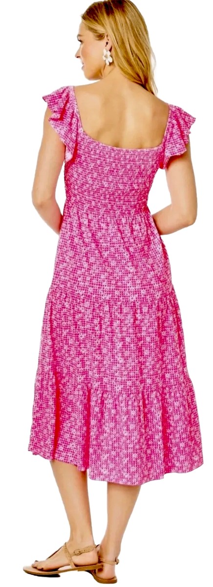 Women's Jilly Smocked Midi Dress in Pink - Lilly Pulitzer