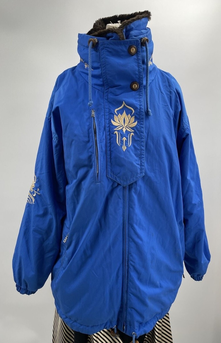 Bogner Women's Blue Embroidered Full Zip Hidden Collar Ski Jacket