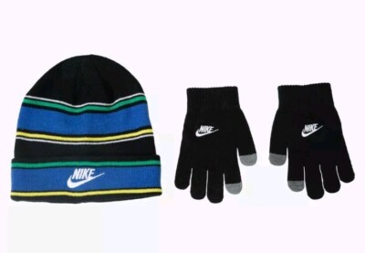 NIKE Youth Winter Hat Beanie 2 Piece Black Blue Yellow  display picture 1