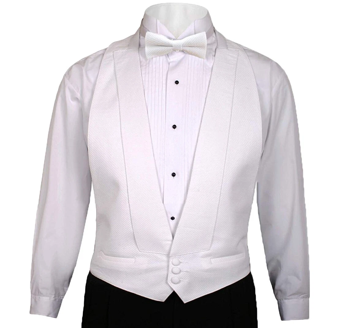 White Cotton Pique Tuxedo Openback(backless) Vest with White Pique BowTie image 2