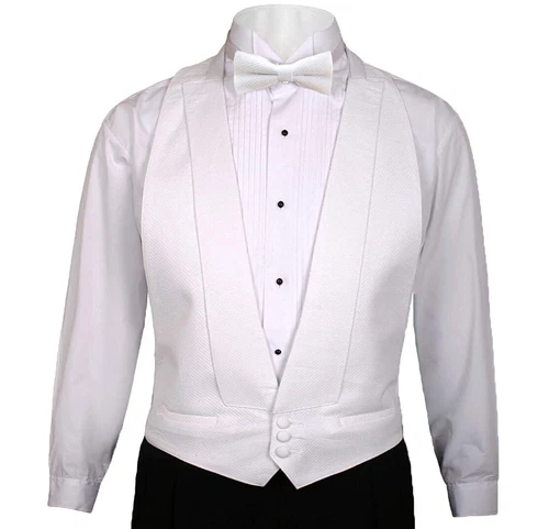 White Cotton Pique Tuxedo Openback(backless) Vest with White Pique BowTie image 2