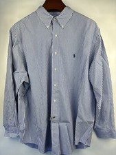RALPH LAUREN Mens Shirt 18 Classic Fit Blue White Striped Long Sleeve Button Up