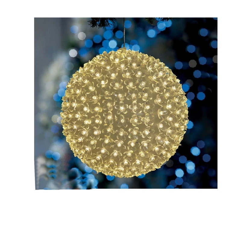 Luce Natale LED Sfera Ø 10 cm con 50 Fiorellini da ESTERNO a Luce CALDA