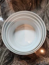 SET OF 3 STACKED APILCO PILLIVUYT VINTAGE WHITE FRENCH PORCELAIN SOUFFLE DISHES