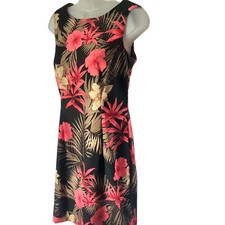 Dressbarn Dress Womens 4 Black Tropical Hibiscus Sleeveless Sheath Office Travel