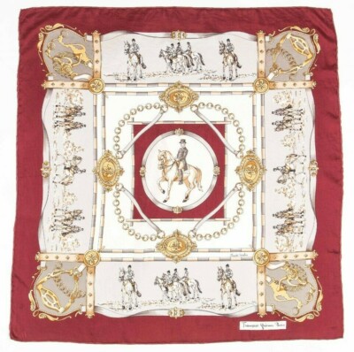 Foulard Vintage Françoise Guérin 100% Soie – Écharpe Carrée En Bon état