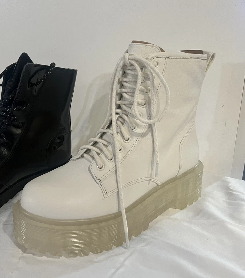 Botines de combate GB Gianni Bini Moon-Walk Platform en blanco nuevos con etiquetas talla 7 Foto 2 de 3