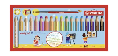 STABILO Multi-Talented Pencil woody 3 in 1 - Pack of 18 - Assorted Colours wi...