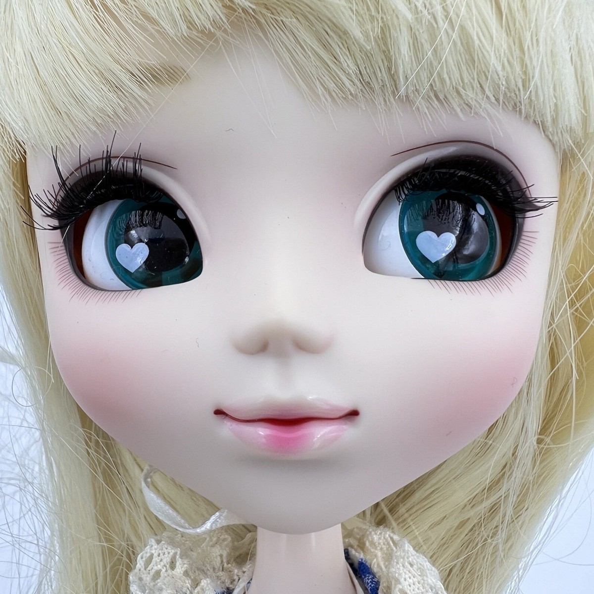 Groove Pullip Doll Blonde Blue Gingham Jumpsuit Green Eyes With Hearts