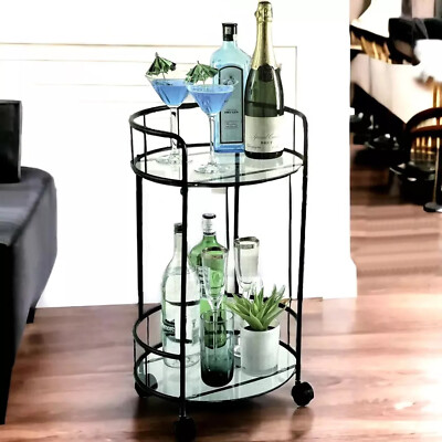 2-stufiger runder Trolley mit 4 Rädern tragbarer Überrollbügelwagen Regal Beauty Rack