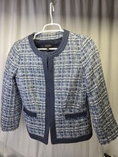 Talbots Blue And White Jacket Size 4, Tweed Checked Pattern, Beautiful