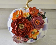 NEW Mackenzie Childs VIOLET CHECK CASCADE FLORAL PUMPKIN  Stunning Fall Decor