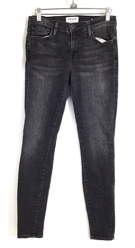 Frame Women's Le Skinny de Jeanne Faded Black Ankle Zip Jeans Sz 27